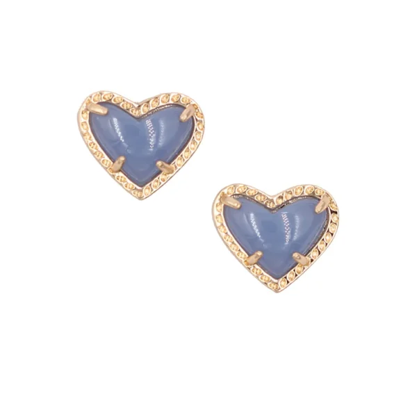 Pair of blue heart stud earrings.