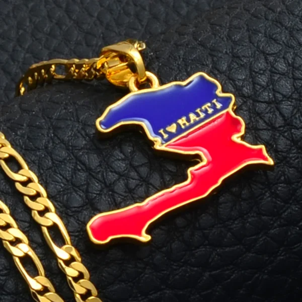 Gold chain with Haiti map pendant