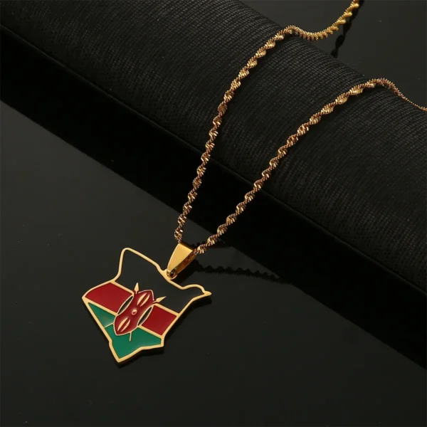 Gold chain with Kenyan flag pendant.