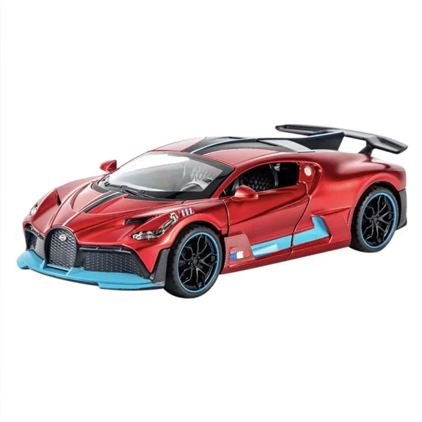 Red Bugatti Chiron diecast toy car.