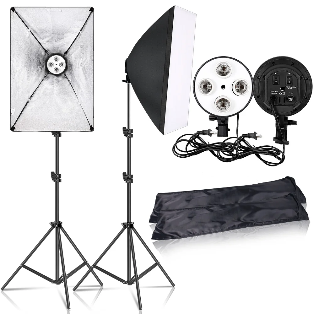 Two light stands with softboxes and diffusers.