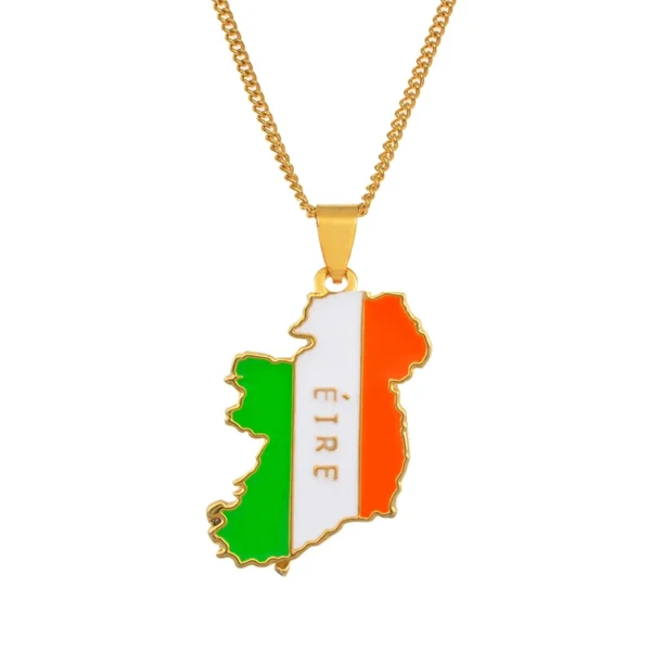 Gold necklace with Irish map pendant.