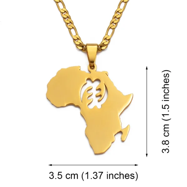 Gold African continent necklace with symbol.