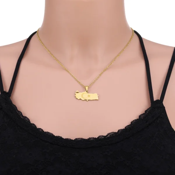 Gold Turkey necklace with crescent moon and star.