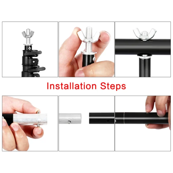 Installation steps for a black stand.