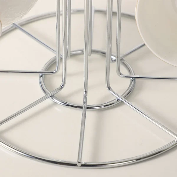 Chrome cup drying rack with base.