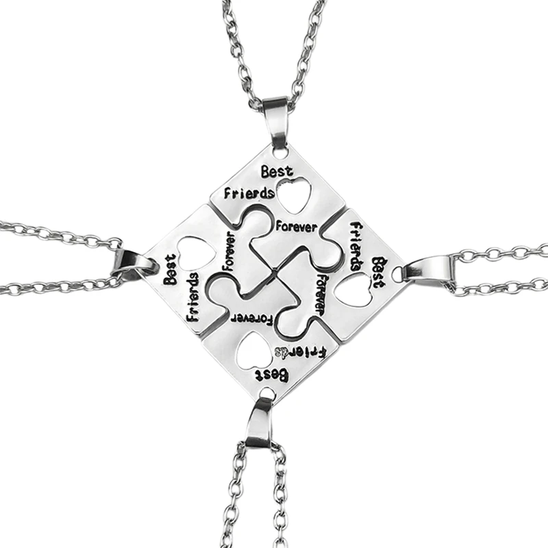 Silver puzzle best friends necklaces.