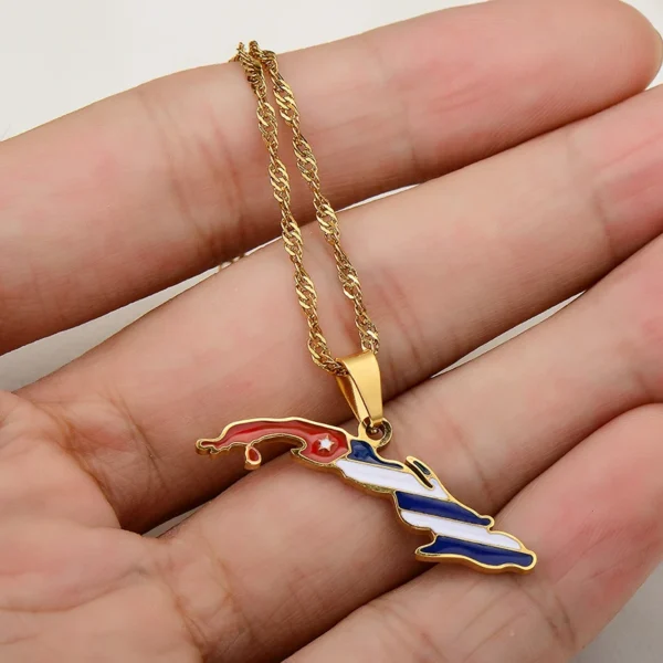 Gold Cuban flag pendant necklace.