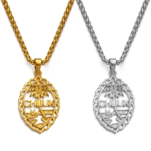 Gold and silver Chuuk island pendant necklaces.