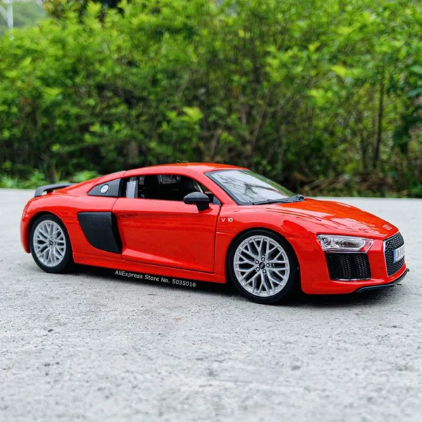 Red Audi R8 toy car model.