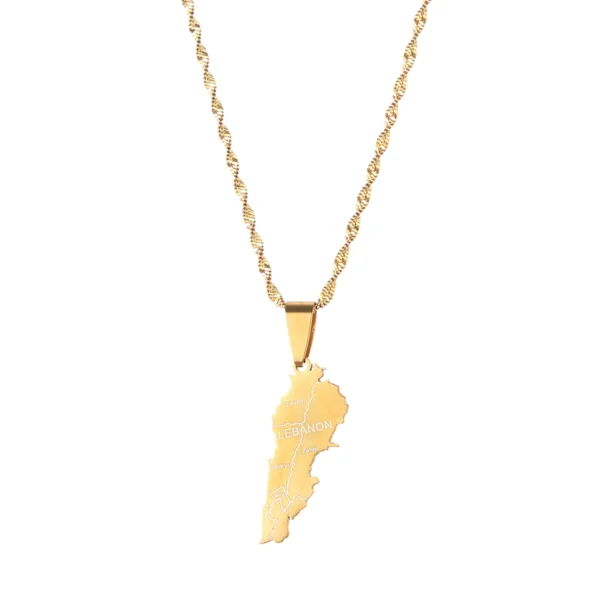 Gold chain with Lebanon map pendant.