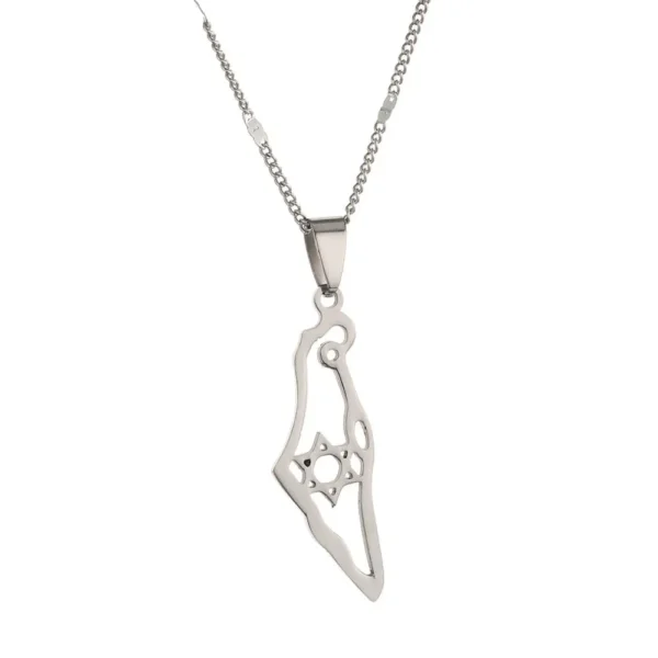 Silver necklace with Israel outline pendant.