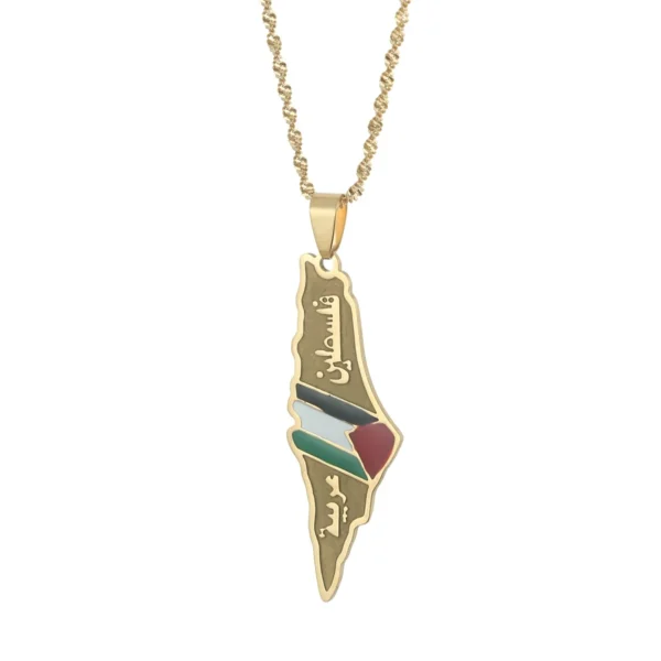 Gold Palestine necklace with map pendant.