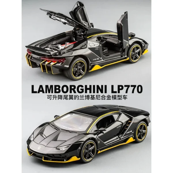 Black Lamborghini LP770 diecast toy car.