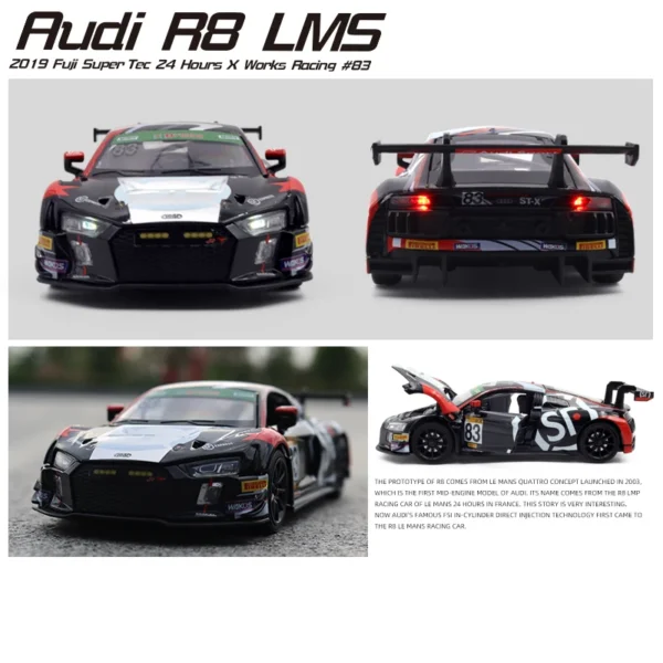 Black Audi R8 LMS race car #83.