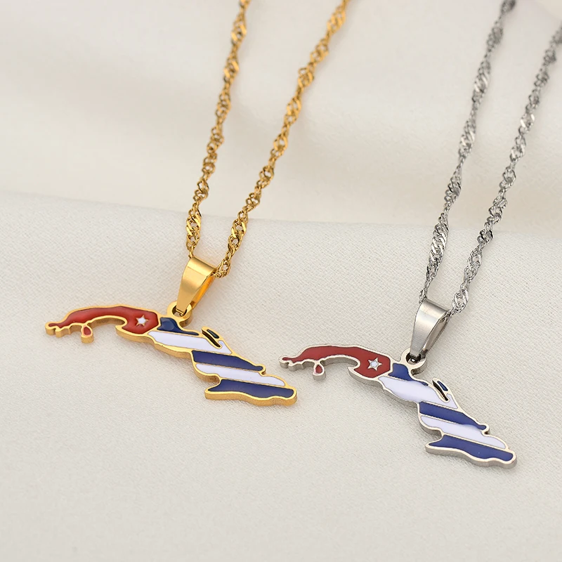 Cuban flag pendant necklaces, gold and silver.