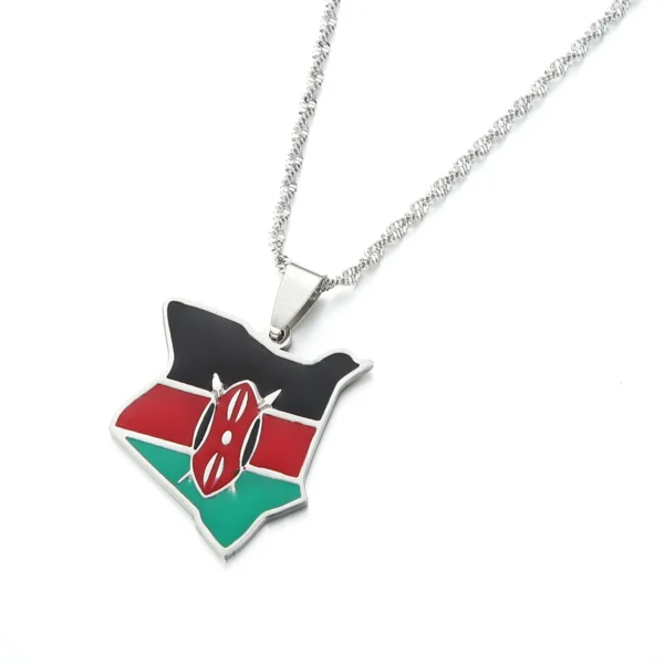 Kenya flag pendant necklace on chain.