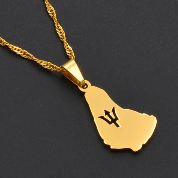 Gold Barbados necklace with trident charm.