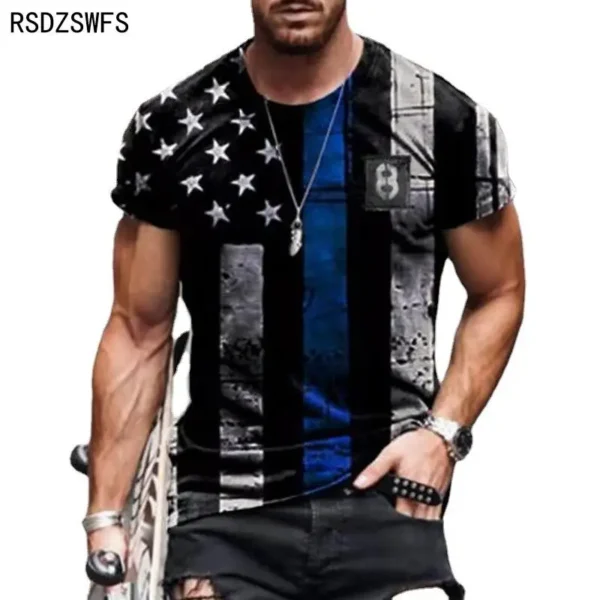 2021 Summer American Flag 3D Print Men Casual Fashion T-shirt Round Neck Loose Oversize Muscle Streetwear Clothing Man's Tshirts