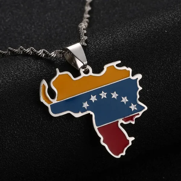 Venezuela flag pendant necklace on black background.