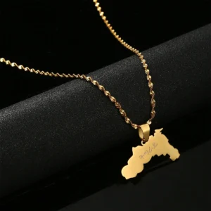 Gold chain with Armenia map pendant.