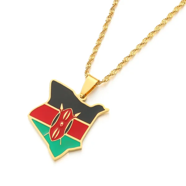 Gold chain with Kenyan flag pendant.