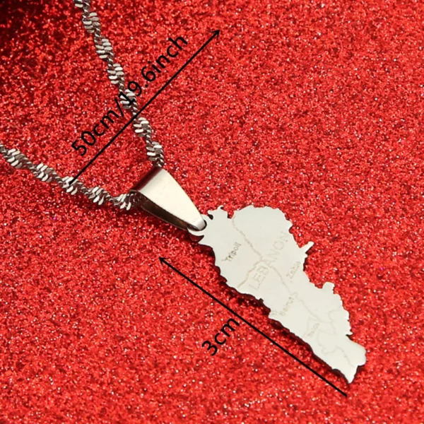 Silver necklace with Lebanon map pendant.