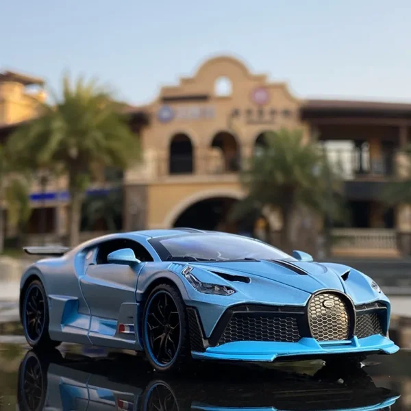 Blue Bugatti Chiron diecast model car.