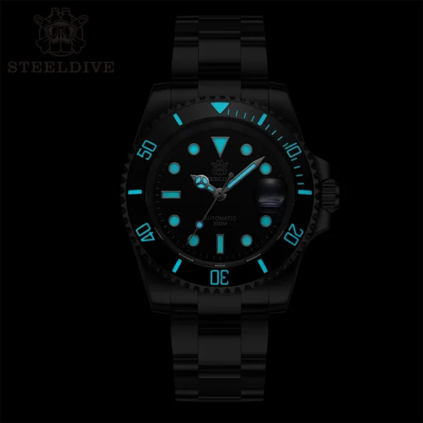 Black and blue luminous dive watch.