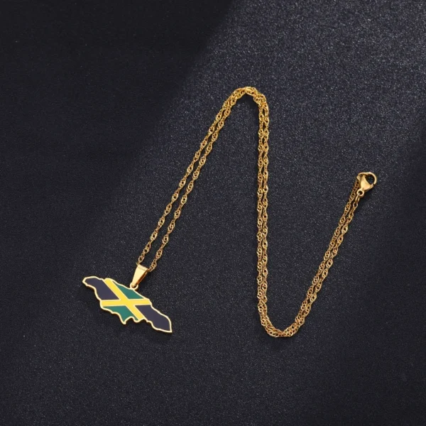 Gold chain with Jamaica flag pendant.