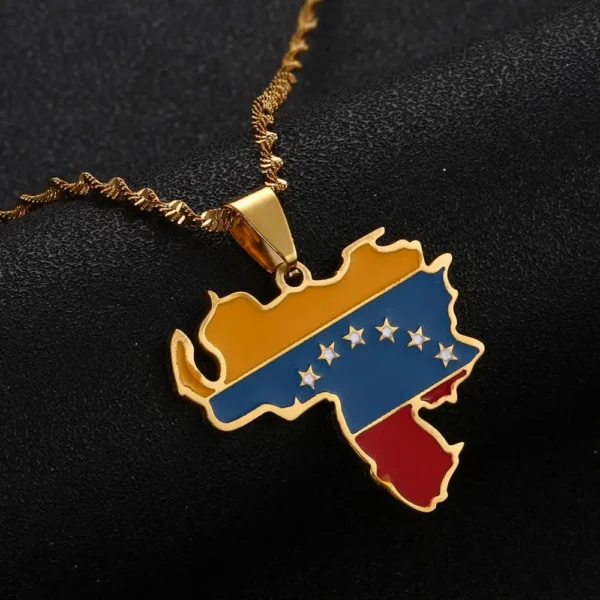 Gold Venezuela map necklace pendant.