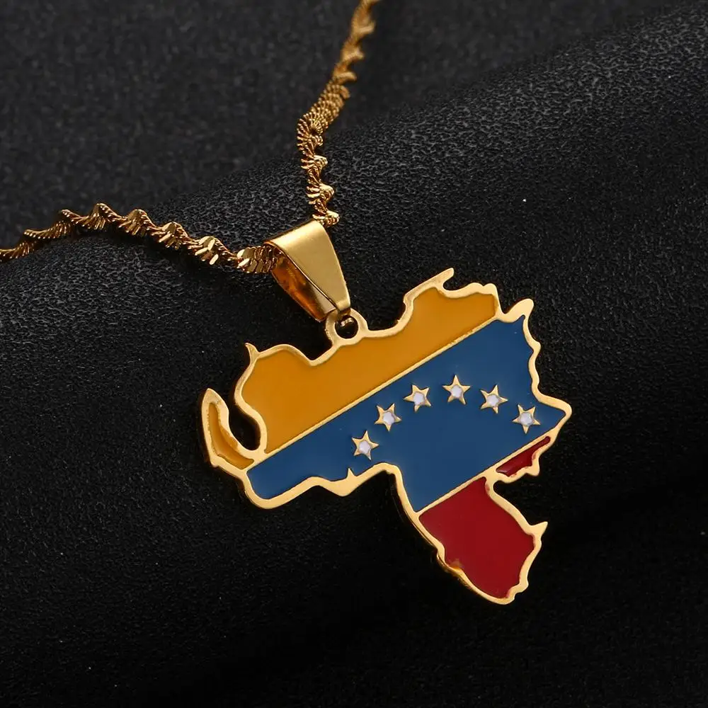 Gold Venezuela map necklace pendant.