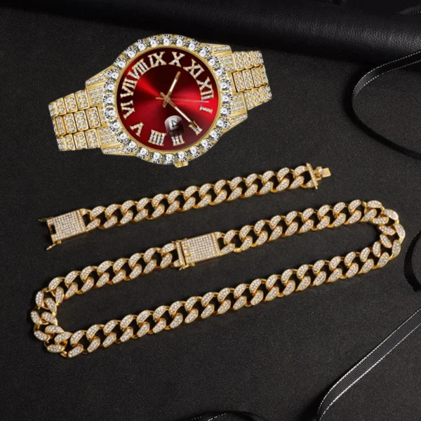 Gold watch and diamond chain set.