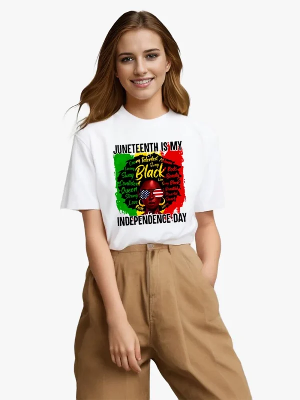 Juneteenth Independence Day Print T-Shirt, Short Sleeve Crew Neck Casual Top For Summer - Image 3