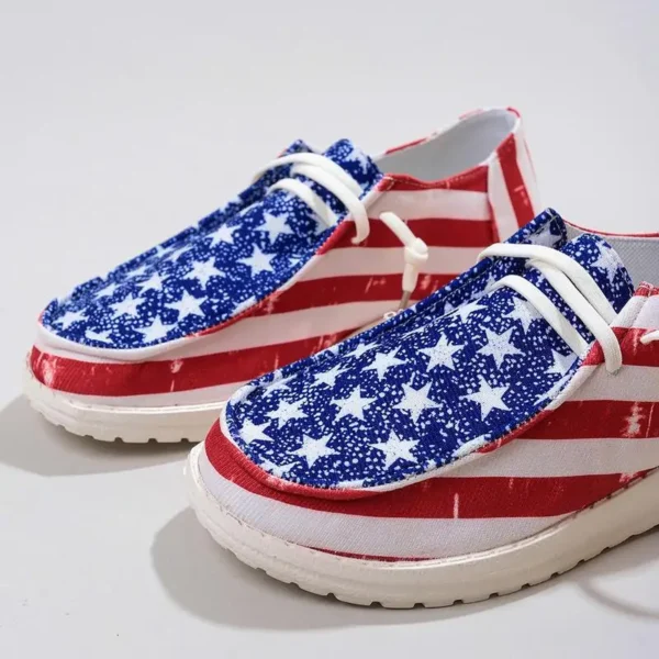 Low Top Sneakers For Women Women Fashion Trainers Shoe Non-Slip Canvas Sneakers Casual Independence Day Flag Print Low Top - Image 4