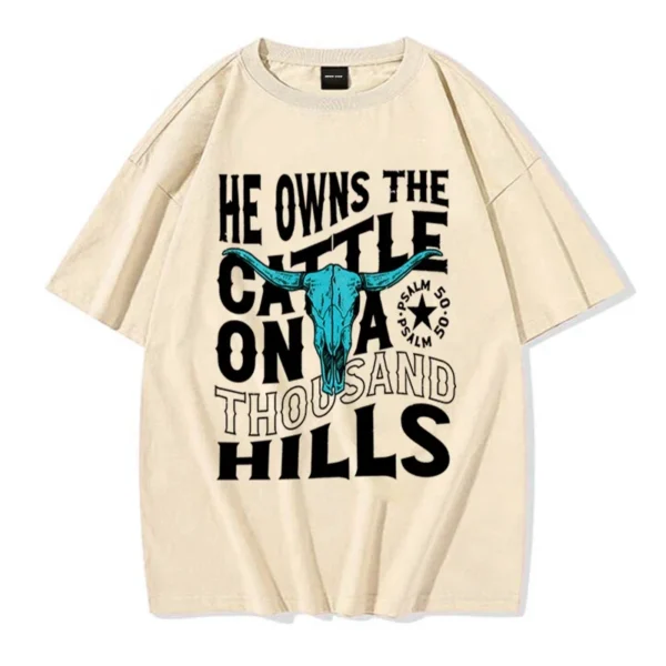 He Owns The Cattle Graphic Christians T-shirts Vintage Cotton Short Sleeve Loose Women T-Shirt Casual Western Christian Tshirts - Image 2