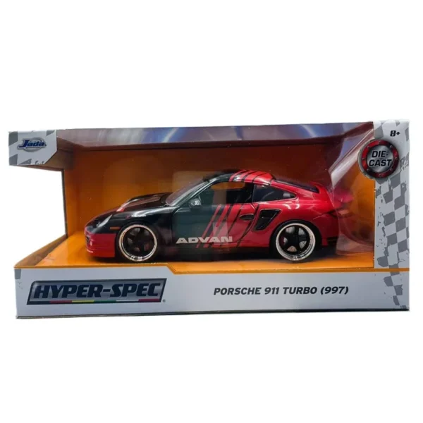 Black and red Porsche 911 Turbo diecast model.