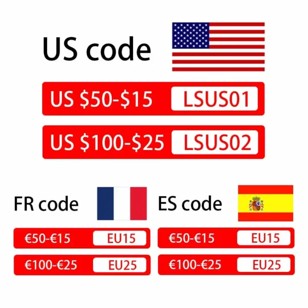 US and EU price codes with flags.