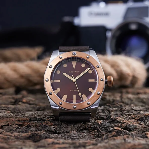 BalTany automatic wristwatch with brown face.