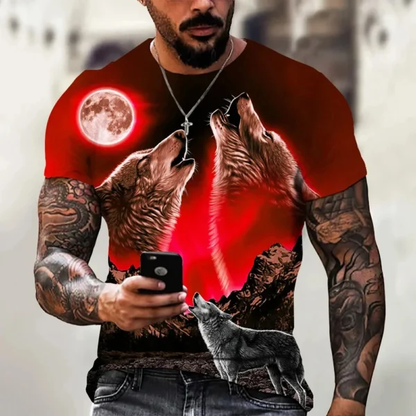 Vintage Wolf 3D Print Men T-Shirts Animal Casual Street Man's Sports Top Short Sleeve Oversized Tee Shirt Men's Clothing Summer - Image 2