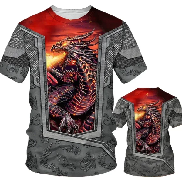 Summer Leisure Dragons Pattern Printed T Shirt Breathable Comfortable Oversized Y2k Clothes for Men's Round Neck Loose Tops - Image 2