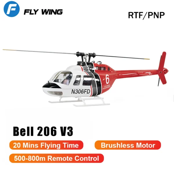 White and red Bell 206 V3 helicopter.