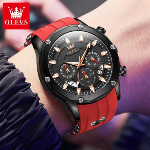 Black and red Olevs men's wristwatch.