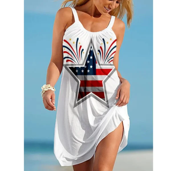 Women's Dress Independence Day Flag 3D print National flag Independence Day halter beach girls nightdress - Image 6