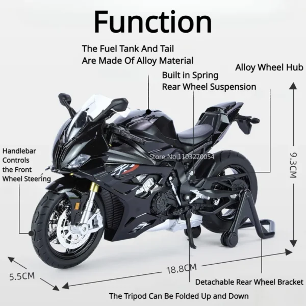 Size 1/12 RRS1000 Alloy Diecast Motorcycle Model Front Linkage Shock Absorption High Simulation Metal Vehicle for Kids Toy Gift - Image 3