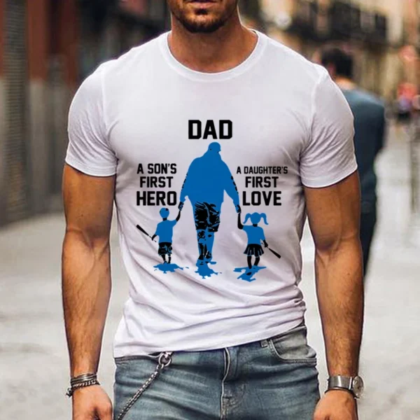 Mens Funny Vintage T-Shirt Dad A Son's First Hero Shirts Graphic Tee Vintage T Shirts Tops Short Sleeve Men Father's Day Tshirt