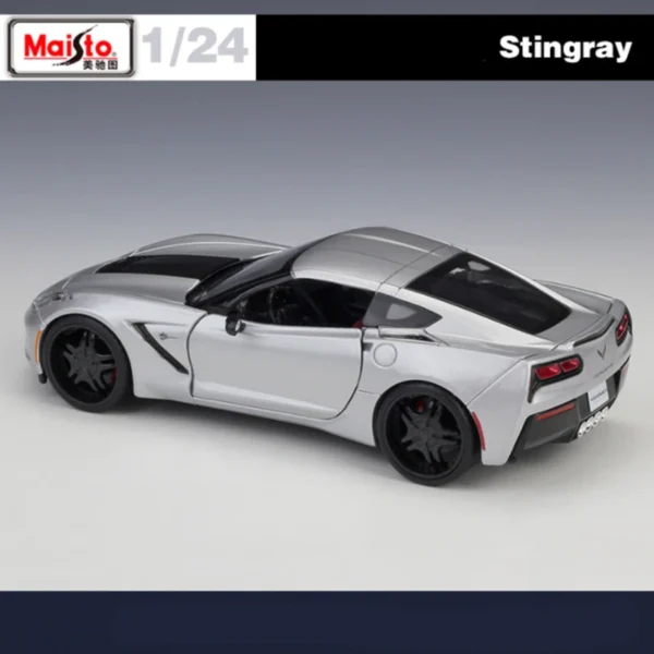 Silver Corvette Stingray diecast model car.