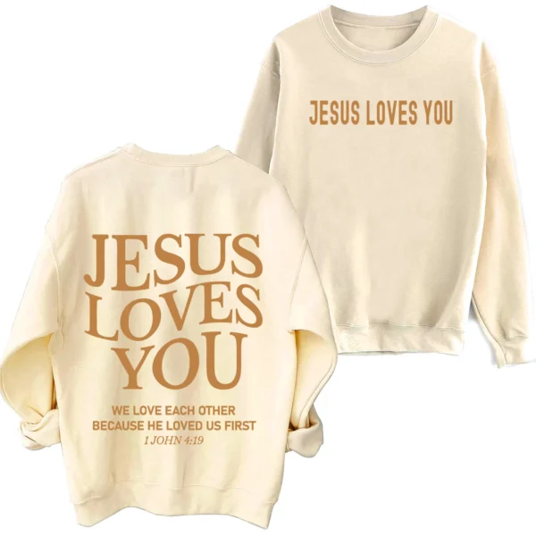 Jesus Loves You Sweatshirt Christian Faith Hoodie Man Woman Oversized Jesus Saves Sweatshirts Army Green - Image 5