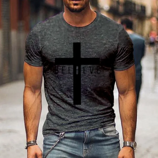 Jesus Tshirt Tops Oversize Men Loose Tee Fashion Jesus Believe Print Men's Short Sleeve T-shirt Luminous New Male Casual Tshirt - Image 4