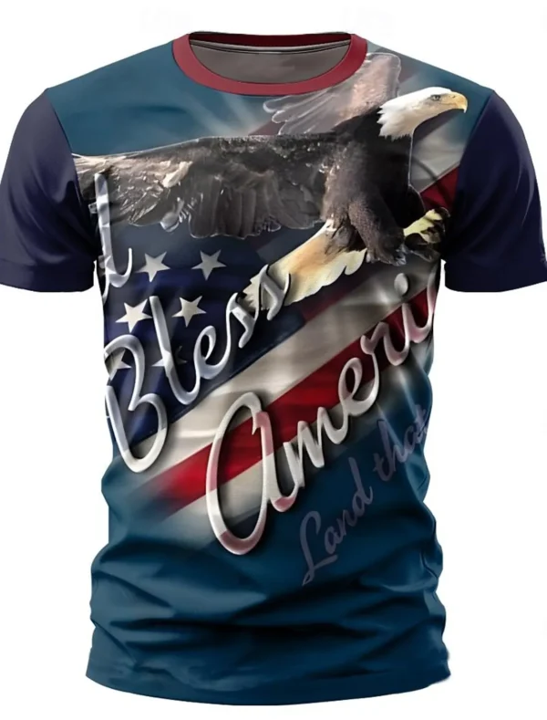 American Eagle Flag Men's 3D Print T shirt Tee Street T shirt Short Sleeve Crew Neck Shirt Independence Day Statue Of Liberty